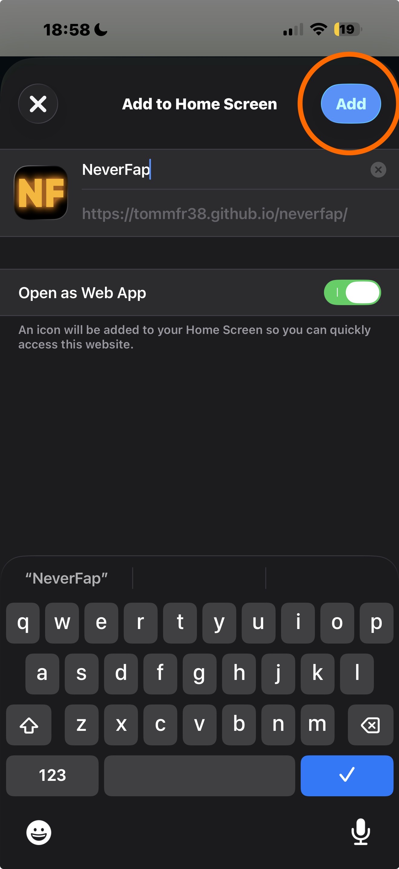 Confirm adding to Home Screen